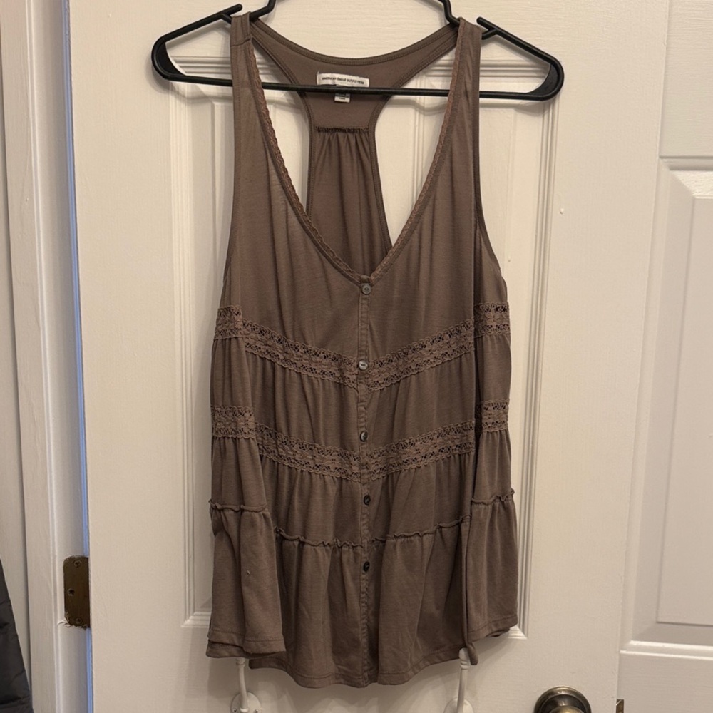 American Eagle Outfitters Taupe Button-Front Tank Top